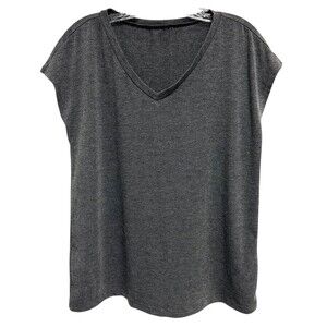 SHEIN Women's Casual Basic Top Short Sleeve V-Neck Size L Gray